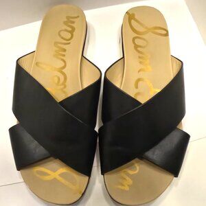 SAM EDELMAN SANDAL SLIDE FLAT WITH TOP CRISS CROSS WOMEN SIZE 9 BLACK COLOR